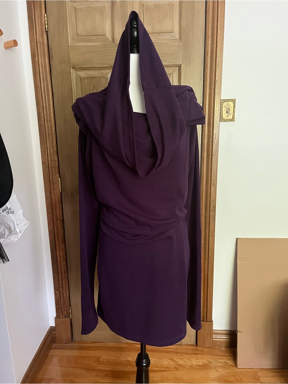 Long-Sleeve Hooded Dress in Deep Purple